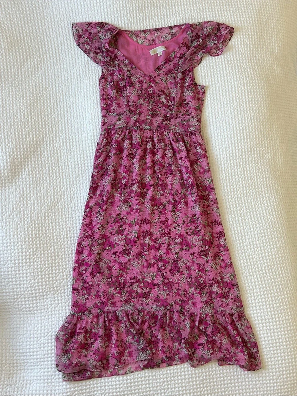 Michael Kors Pink Floral Ruffle-Trim Dress